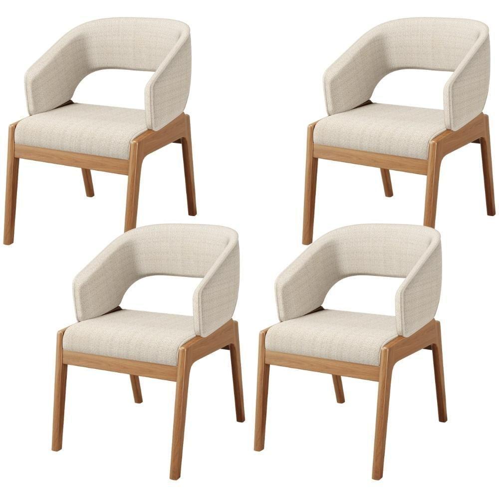 Kit 04 Cadeiras De Jantar E Estar Living Estofada Lince L02 Linho Palha - Lyam Decor - 1