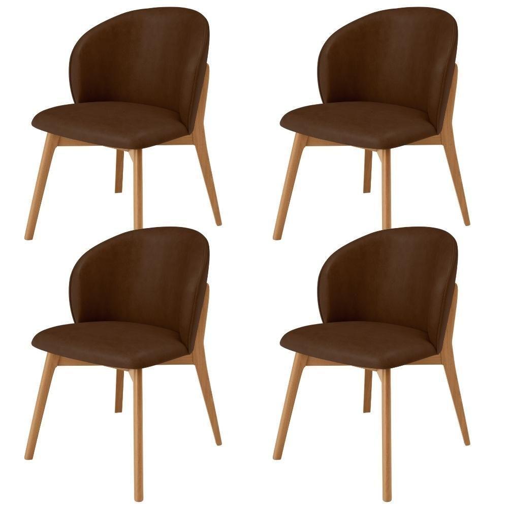 Kit 04 Cadeiras De Jantar E Estar Living Estofada Mia L02 Couríssimo Marrom - Lyam Decor - 1