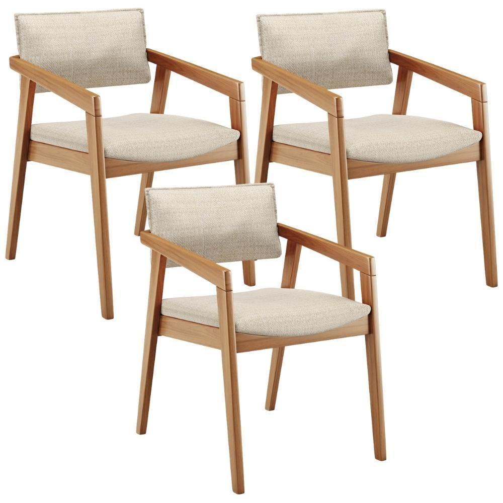 Kit 03 Cadeiras Para Sala De Jantar Estar Living Giorgia L02 Linho Palha - Lyam Decor - 1