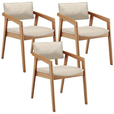 Kit 03 Cadeiras Para Sala De Jantar Estar Living Giorgia L02 Linho Palha - Lyam Decor