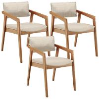 Kit 03 Cadeiras Para Sala De Jantar Estar Living Giorgia L02 Linho Palha - Lyam Decor - 1