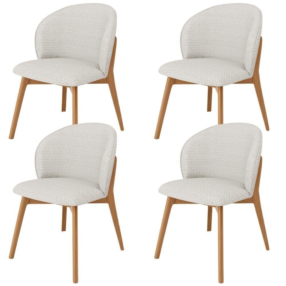 Kit 04 Cadeiras De Jantar E Estar Living Estofada Mia L02 Bouclê Cru - Lyam Decor - 1