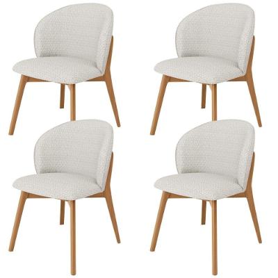 Kit 04 Cadeiras De Jantar E Estar Living Estofada Mia L02 Bouclê Cru - Lyam Decor