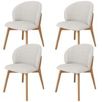 Kit 04 Cadeiras De Jantar E Estar Living Estofada Mia L02 Bouclê Cru - Lyam Decor - 1