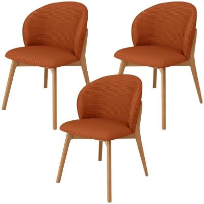 Kit 03 Cadeiras De Jantar E Estar Living Estofada Mia L02 Linho Terracota - Lyam Decor