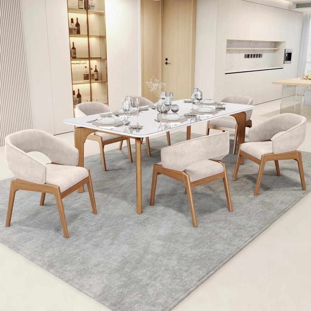 Kit 04 Cadeiras De Jantar E Estar Living Estofada Lince L02 Suede Bege - Lyam Decor - 2