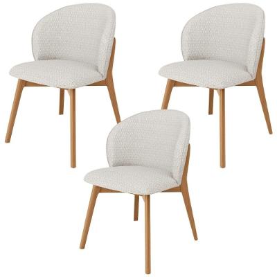 Kit 03 Cadeiras De Jantar E Estar Living Estofada Mia L02 Bouclê Cru - Lyam Decor