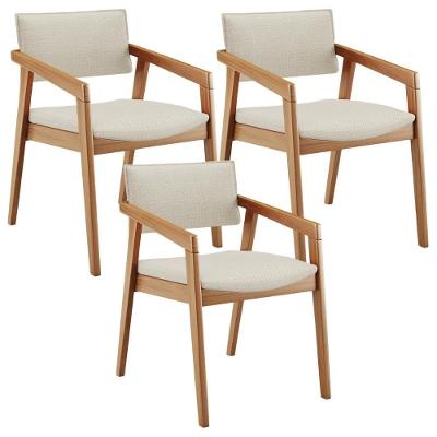 Kit 03 Cadeiras Para Sala De Jantar Estar Living Giorgia L02 Linho Champagne - Lyam Decor