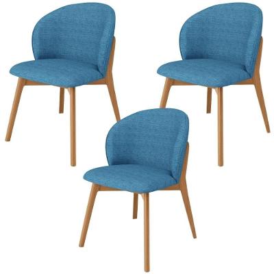 Kit 03 Cadeiras De Jantar E Estar Living Estofada Mia L02 Linho Azul - Lyam Decor