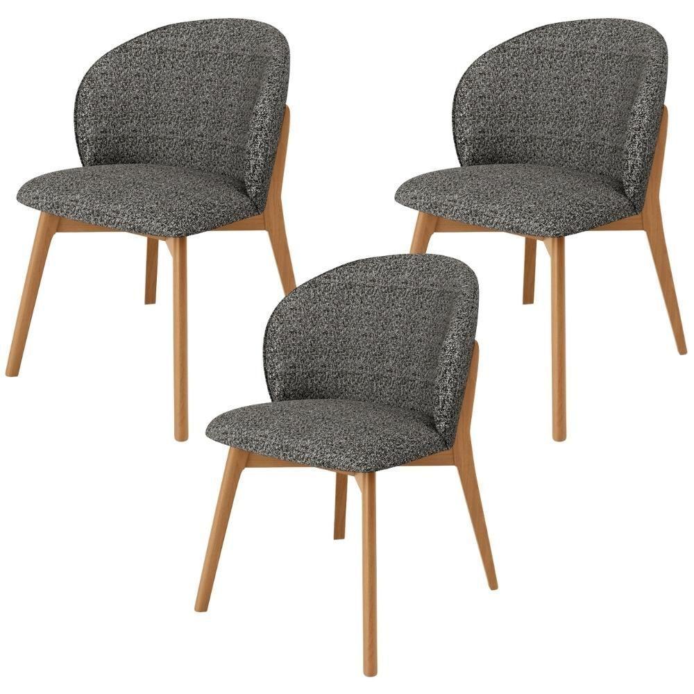 Kit 03 Cadeiras De Jantar E Estar Living Estofada Mia L02 Linho Mescla Chumbo - Lyam Decor - 1