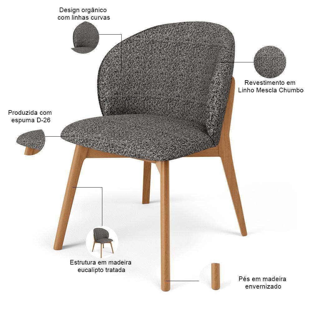 Kit 03 Cadeiras De Jantar E Estar Living Estofada Mia L02 Linho Mescla Chumbo - Lyam Decor - 4