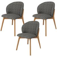 Kit 03 Cadeiras De Jantar E Estar Living Estofada Mia L02 Linho Mescla Chumbo - Lyam Decor - 1