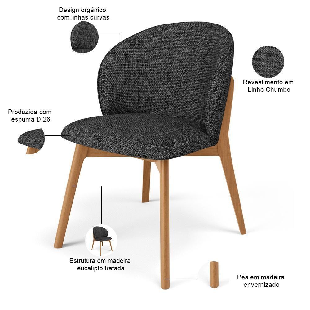 Kit 03 Cadeiras De Jantar E Estar Living Estofada Mia L02 Linho Chumbo - Lyam Decor - 4