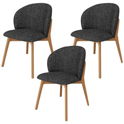 Kit 03 Cadeiras De Jantar E Estar Living Estofada Mia L02 Linho Chumbo - Lyam Decor