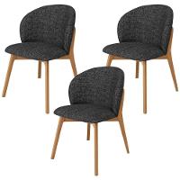 Kit 03 Cadeiras De Jantar E Estar Living Estofada Mia L02 Linho Chumbo - Lyam Decor - 1