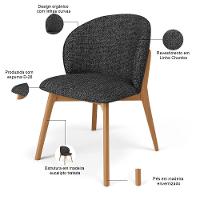 Kit 03 Cadeiras De Jantar E Estar Living Estofada Mia L02 Linho Chumbo - Lyam Decor