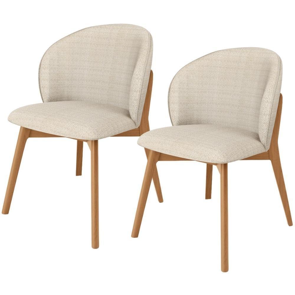 Kit 02 Cadeiras De Jantar E Estar Living Estofada Mia L02 Linho Palha - Lyam Decor - 1