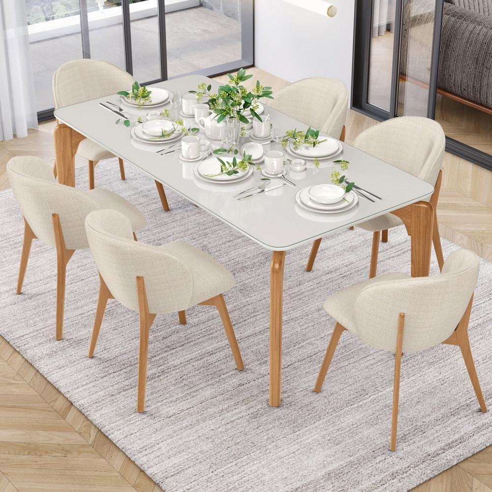 Kit 02 Cadeiras De Jantar E Estar Living Estofada Mia L02 Linho Palha - Lyam Decor - 2