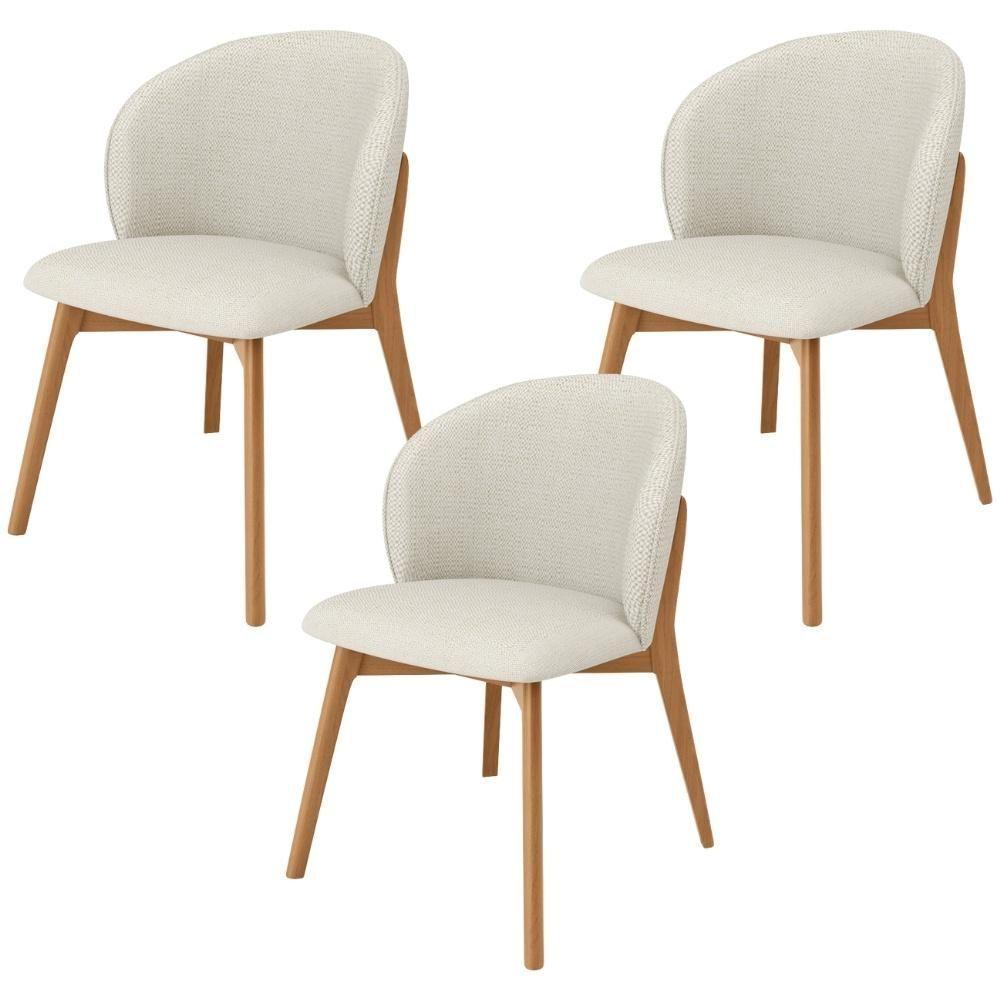 Kit 03 Cadeiras De Jantar E Estar Living Estofada Mia L02 Linho Champagne - Lyam Decor - 1