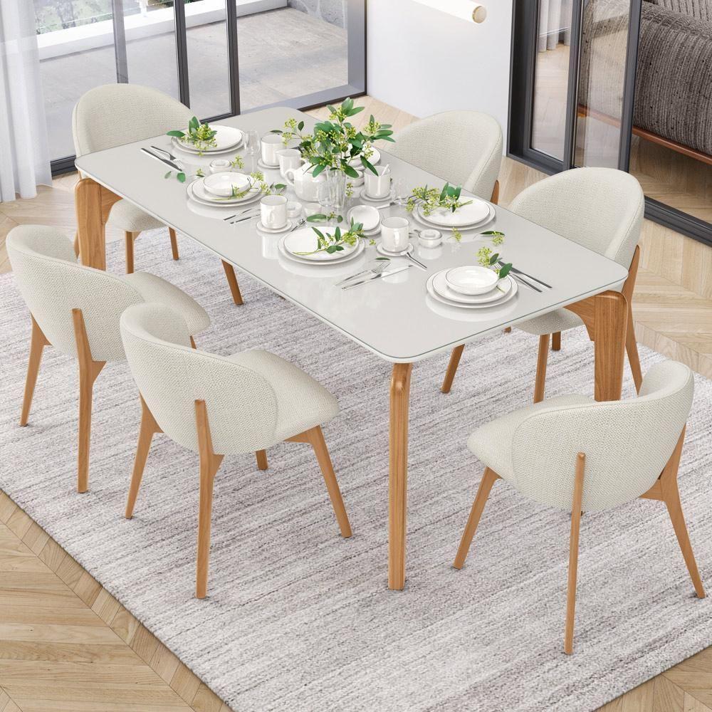 Kit 03 Cadeiras De Jantar E Estar Living Estofada Mia L02 Linho Champagne - Lyam Decor - 2