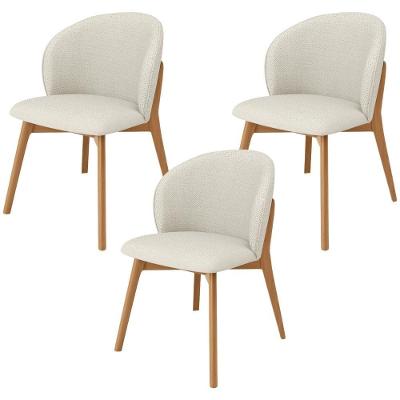 Kit 03 Cadeiras De Jantar E Estar Living Estofada Mia L02 Linho Champagne - Lyam Decor