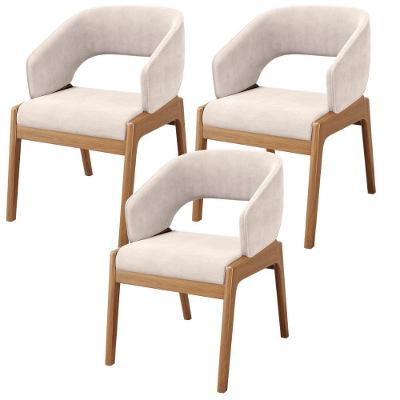 Kit 03 Cadeiras De Jantar E Estar Living Estofada Lince L02 Suede Bege - Lyam Decor