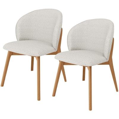 Kit 02 Cadeiras De Jantar E Estar Living Estofada Mia L02 Bouclê Cru - Lyam Decor