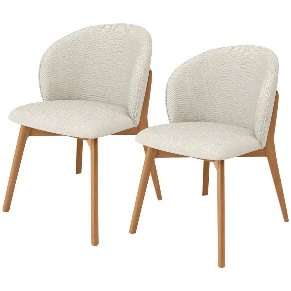 Kit 02 Cadeiras De Jantar E Estar Living Estofada Mia L02 Linho Champagne - Lyam Decor - 1