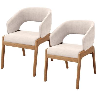 Kit 02 Cadeiras De Jantar E Estar Living Estofada Lince L02 Suede Bege - Lyam Decor