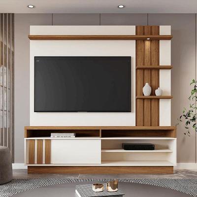 Home Mariana 1,80m Tv 55 Painel Ripado Nichos E Led - Off White Amendoa