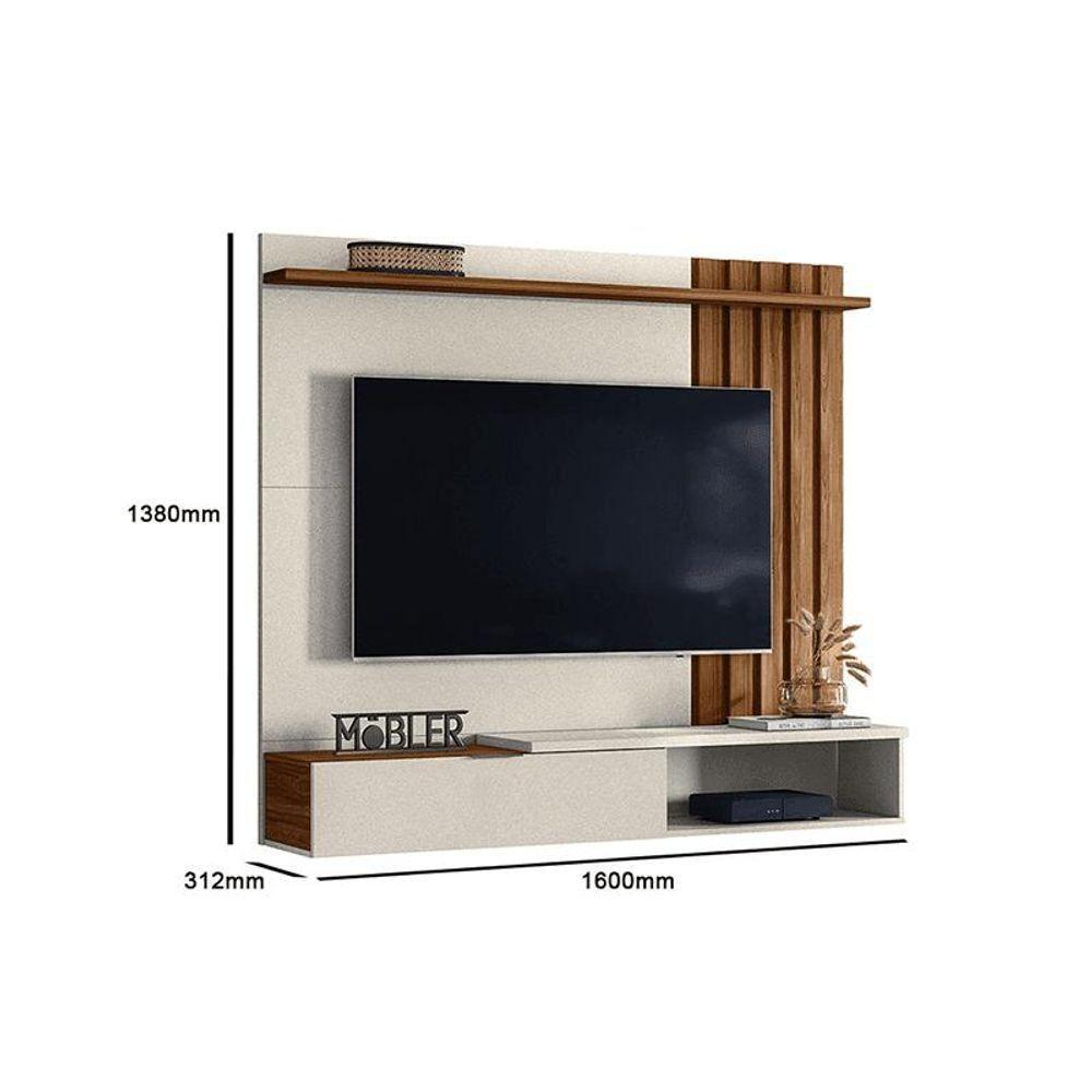 Home Suspenso Vegas 1,60m Tvs 65 Polegas Nichos Painel Lateral Ripado Com Porta Basculante - Perola Metalizado Cinamomo Mel - 3