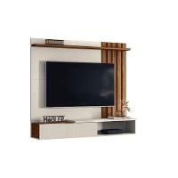 Home Suspenso Vegas 1,60m Tvs 65 Polegas Nichos Painel Lateral Ripado Com Porta Basculante - Perola Metalizado Cinamomo Mel - 2