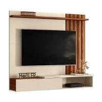 Home Suspenso Vegas 1,60m Tvs 65 Polegas Nichos Painel Lateral Ripado Com Porta Basculante - Perola Metalizado Cinamomo Mel - 5