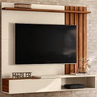 Home Suspenso Vegas 1,60m Tvs 65 Polegas Nichos Painel Lateral Ripado Com Porta Basculante - Perola Metalizado Cinamomo Mel - 6
