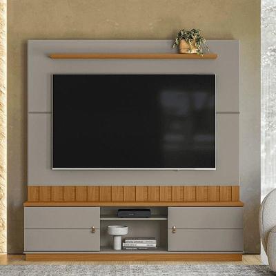 Home Florianópolis 1,75m Tvs 70 Polegas Painel Ripado Nichos E Porta Correr - Grigio Fosco Amendoa