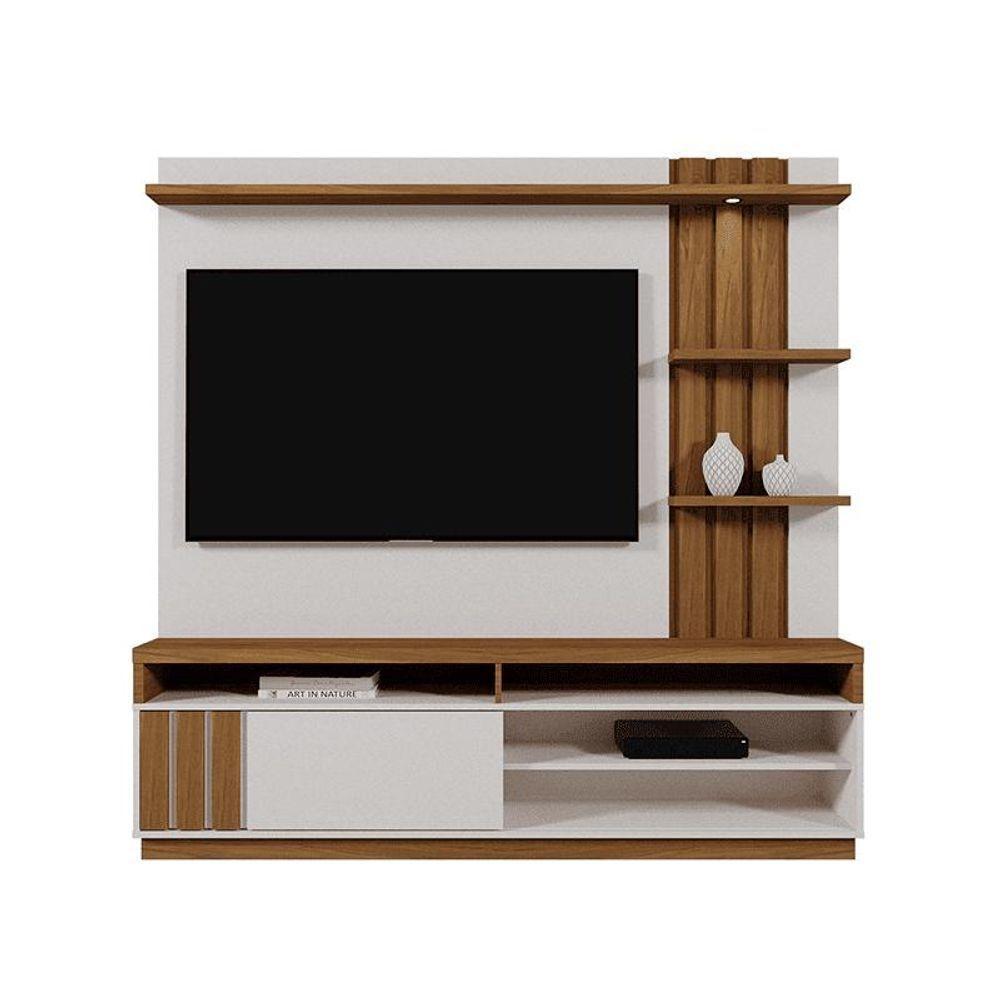 Home Mariana 1,80m Tv 55 Painel Ripado Prateleira Nichos Led - Perola Metalizado Amendoa - 7