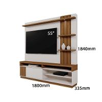 Home Mariana 1,80m Tv 55 Painel Ripado Prateleira Nichos Led - Perola Metalizado Amendoa - 2