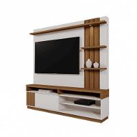 Home Mariana 1,80m Tv 55 Painel Ripado Prateleira Nichos Led - Perola Metalizado Amendoa