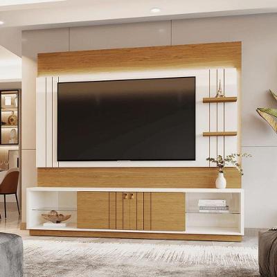 Home Guaíba 2,00m Led Tvs 65 Polegas Nichos Porta De Correr Prateleira Vidro - Off White Amendoa