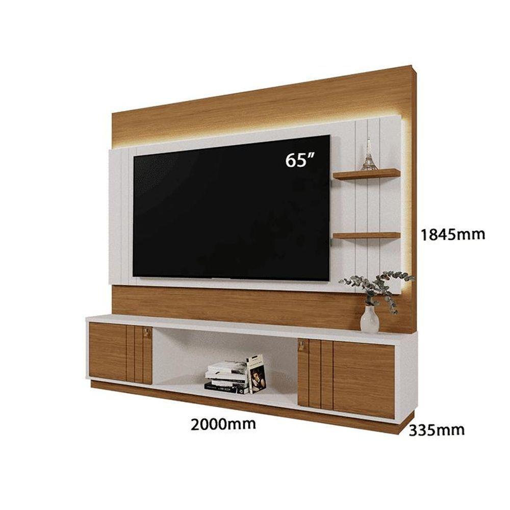 Home Guaíba 2,00m Tvs 65 Polegas Painel Ripado Led E Nichos - Perola Metalizado Amendoa - 3