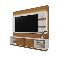 Home Guaíba 2,00m Tvs 65 Polegas Painel Ripado Led E Nichos - Perola Metalizado Amendoa - 2