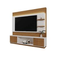 Home Guaíba 2,00m Tvs 65 Polegas Painel Ripado Led E Nichos - Perola Metalizado Amendoa