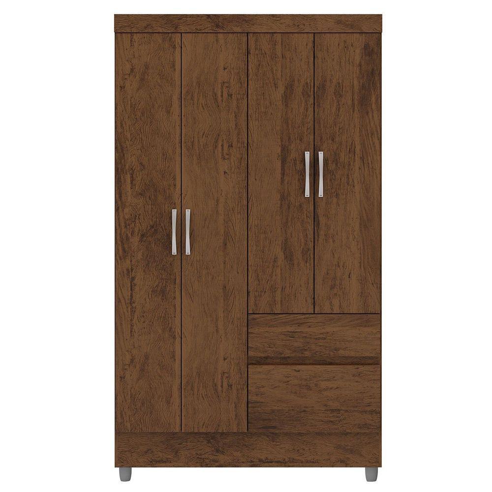 Guarda-roupa Solteiro 4 Portas 2 Gavetas Com Pés Ideval Imbuia Rústico - 1