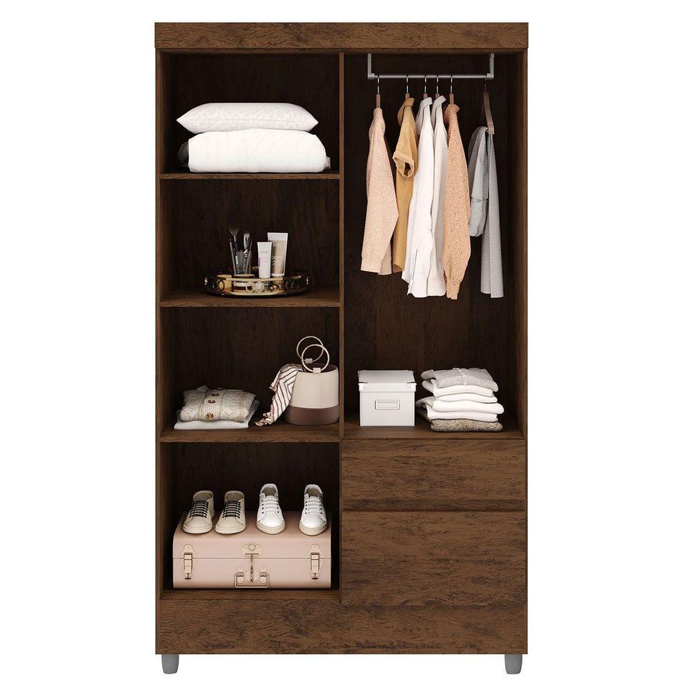 Guarda-roupa Solteiro 4 Portas 2 Gavetas Com Pés Ideval Imbuia Rústico - 2