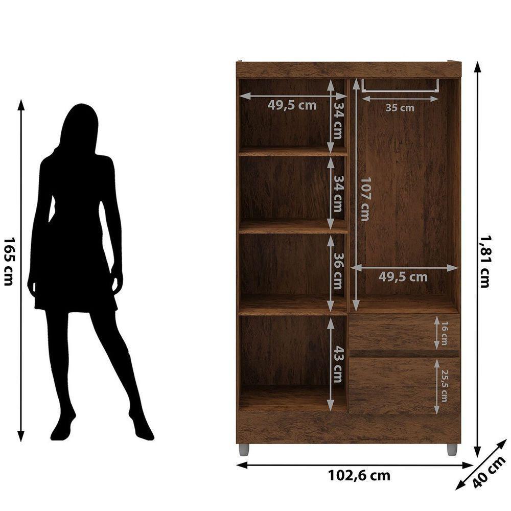 Guarda-roupa Solteiro 4 Portas 2 Gavetas Com Pés Ideval Imbuia Rústico - 3