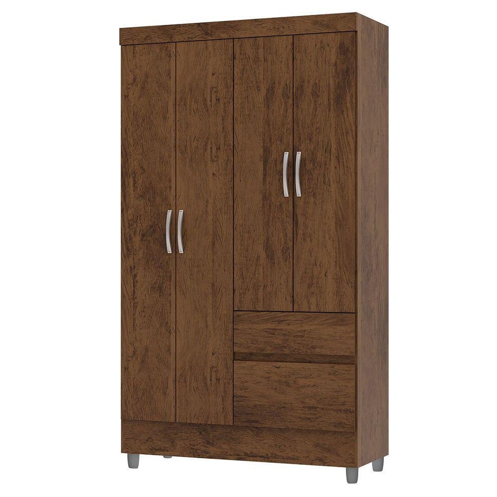 Guarda-roupa Solteiro 4 Portas 2 Gavetas Com Pés Ideval Imbuia Rústico - 6