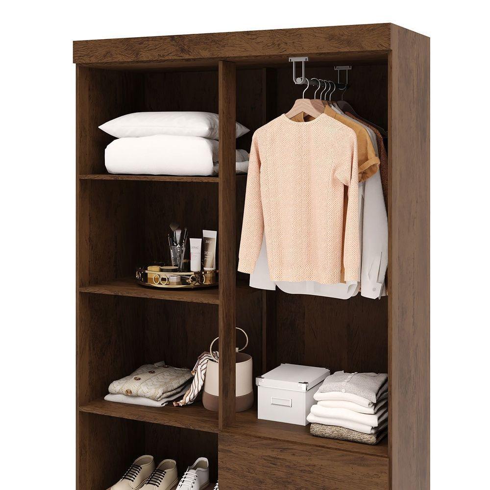 Guarda-roupa Solteiro 4 Portas 2 Gavetas Com Pés Ideval Imbuia Rústico - 10