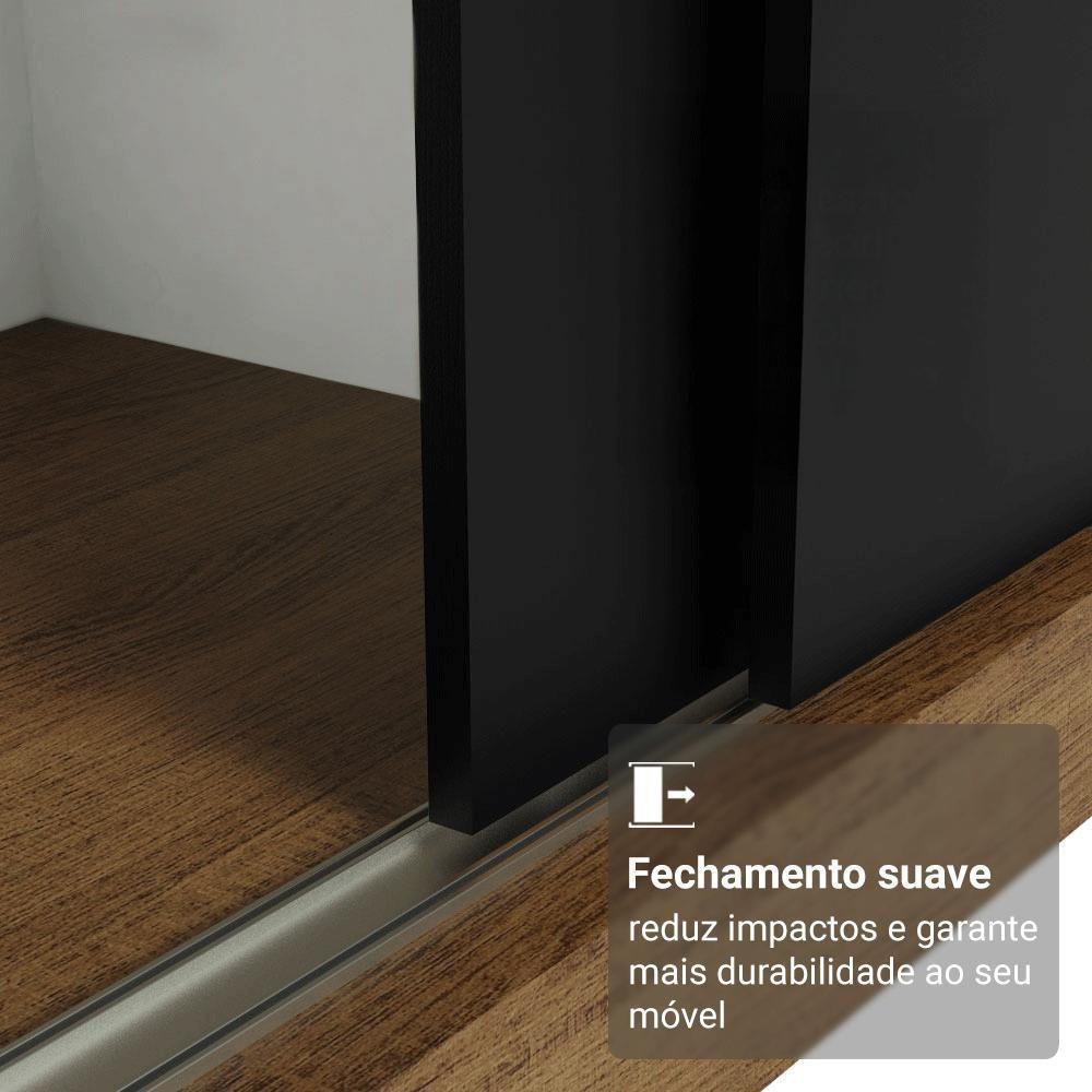 Guarda-roupa Casal Com Pés 3 Portas De Correr Rustic Preto Reno Madesa - 5