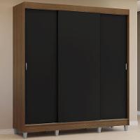Guarda-roupa Casal Com Pés 3 Portas De Correr Rustic Preto Reno Madesa - 1