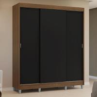 Guarda-roupa Casal Com Pés 3 Portas De Correr Rustic Preto Reno Madesa - 10